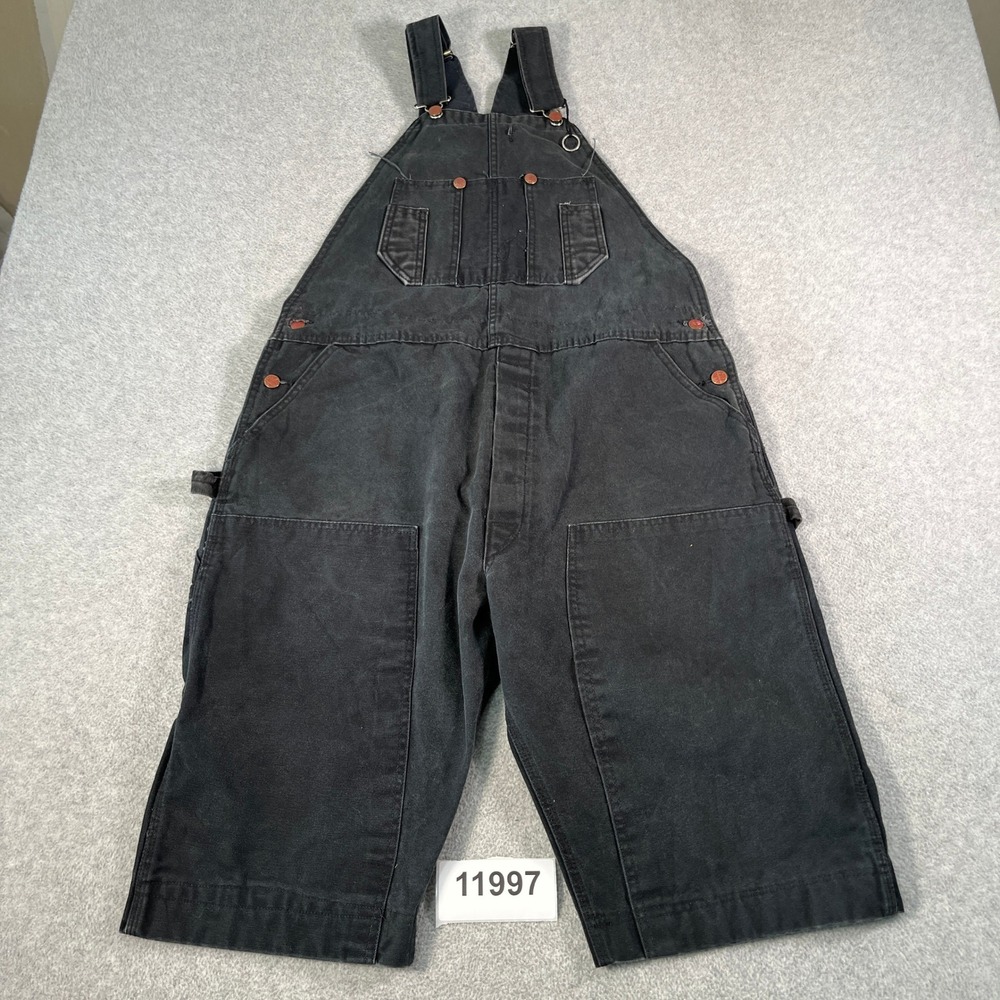 Round House Bib Overalls Mens 42x30 Black Cotton Wide Leg Workwear Carpenter